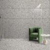 "room-with-terrazzo-effect-porcelain-tiled-walls and floor"